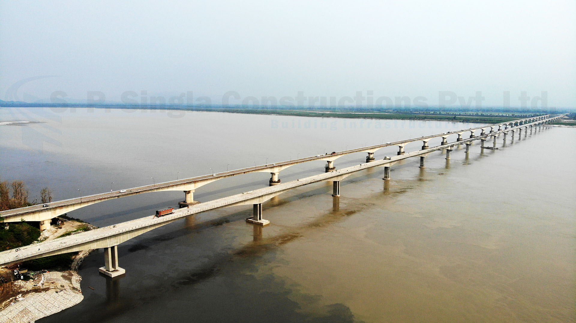 3.015 Km Long Balanced Cantilever Bridge across river Brahmputra in the state of Assam