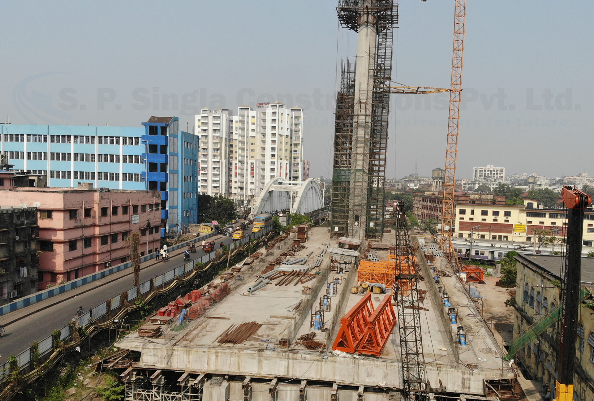 4 Lane Cable Stayed Road Over Bridge at Howrah Station Area in the state of West Bengal