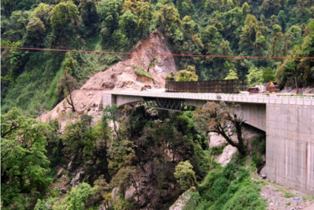 A Bridge over river Teesta in Bansoi on road Chungthang – Lachen in Sikkim.