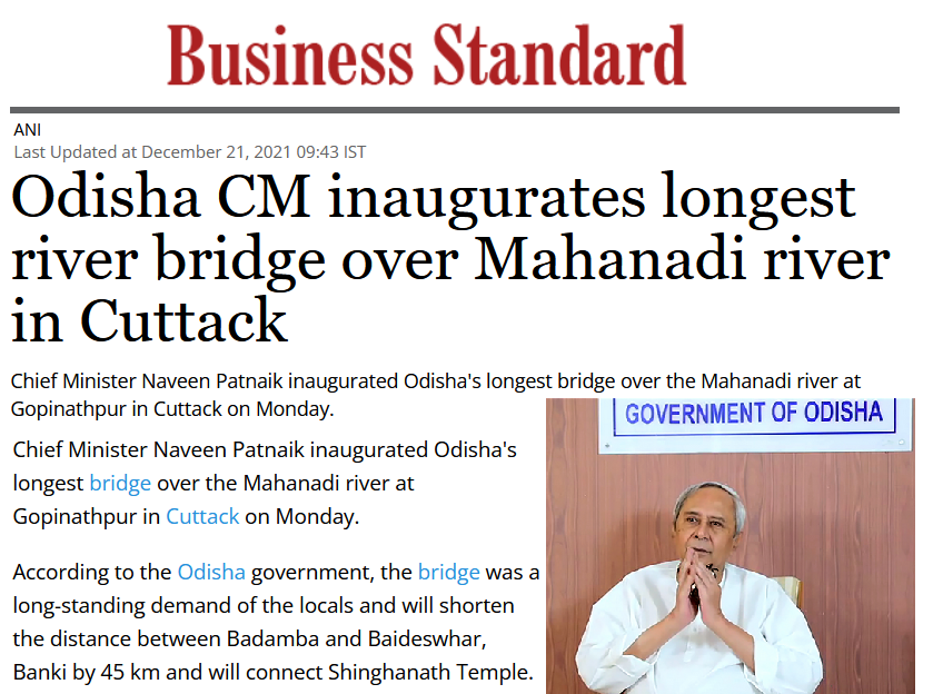 Odisha CM inaugurates longest river bridge over Mahanadi river in Cuttack